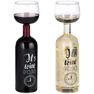 Relaxdays Weinflasche Glas, XL Weinglas mit Spruch, Fun Geschenk für Weinliebhaber, Weinflaschenglas 750 ml, transparent