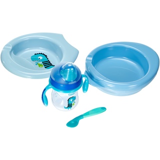 Chicco Geschenkset 6+, Baby Geschirrset enthält 2-teiligen Babyteller, Trinkbecher und Entwöhnungslöffel, Babybesteck 6+ Monate