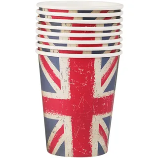Smiffys 52615 Union Jack Vintage Style Print Pappbecher, 8 Stück, Unisex Erwachsene, Rot, Blau und Weiß, Einheitsgröße