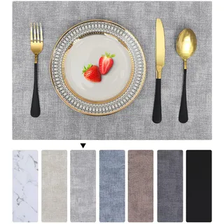 Homaxy Tischsets Abwaschbar 6er Set, Wasserdicht Tischset, Platzsets Abwischbar Doppelseitigen, Platzset Leder, rutschfest Platzdeckchen, Schön Tischuntersetzer, Hellgrau