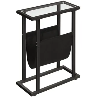 HOOBRO Beistelltisch, schmaler Nachttisch aus gehärtetem Glas, Kleiner Beistelltisch mit Zeitschriftenhalter, Sofatisch für Wohnzimmer, platzsparend, Schwarz EBK78BZ01