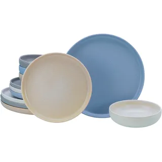 Teller-Set CREATABLE "Uno Nordic, Teller Set 12-tlg.", bunt, 12, Steinzeug, Geschirr-Sets, Teller-Set, Nordische Ästhetik, Spezialglasur