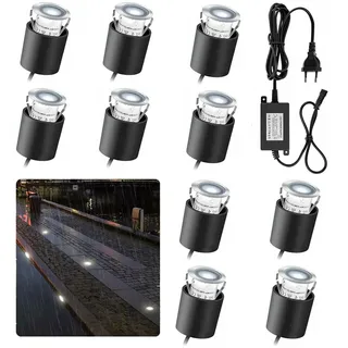 Arotelicht 10er LED Einbaustrahler weiß led Einbauleuchte Bodeneinbaustrahler außen, IP67 wasserdicht 0,6W Ø32mm innen aussen Terrasse Küche Garten 4000K 12V