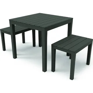 Outdoor-Lounge-Set Dkabash, Gartenset mit 1 quadratischen Tisch und 2 Bänken, Pic Nic Set für drinnen und draußen, 100 %  Italy, Anthrazit - Schwarz