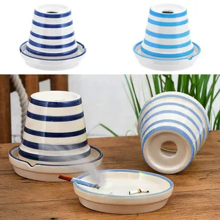 Sturmaschenbecher Ø 11,5cm │ Keramik weiß schwarz │Aufsatz abnehmbar │Windaschenbecher (2er Set Aschenbecher Topf)