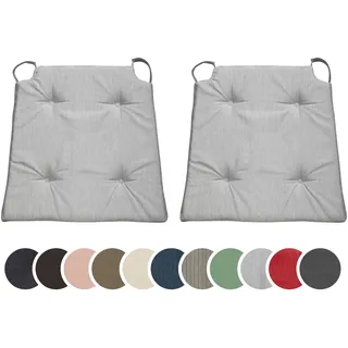 sleepling 2er Set Stuhlkissen, 42 (vorne) 35 (hinten) x 40 x 5 cm, Hellgrau | Sitzkissen für Stuhl & Bank mit Klettverschluss, Indoor & Outdoor, 100% Baumwolle, Made in EU, Waschbar bis 30 Grad, 2 Stück