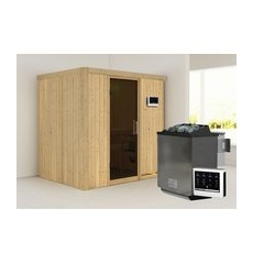 KARIBU Sauna »Kothla«, inkl. 9 kW Bio-Kombi-Saunaofen mit externer Steuerung, für 3 Personen - beige