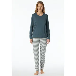 SCHIESSER Damen Schlafanzug »"Casual Lang mit Bündchen Baumwolle-Nightwear Pyjamaset, Jeansblau_181966, 40