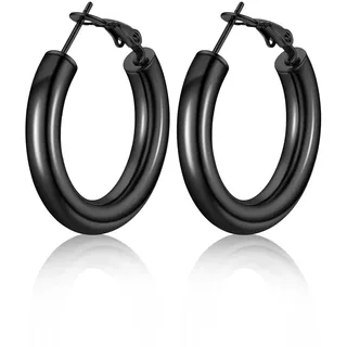 U7 Damen 30mm Hoop Ohrringe Schwarz 5mm dicke Creolen Kreis Ohrringe trendiger Hoop Earrings Ohr Schmuck Accessoire für Tochter Schwester