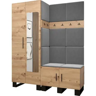 Garderobe ARTIN Set 14 mit gepolsterten Paneelen Industrial Design - Grau