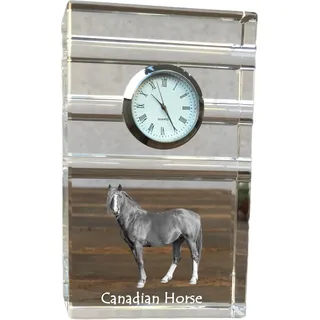Kanadisches Pferd - Glasuhr mit Foto, Pferdefoto im Kristall, personalisierte Tischuhr für das Büro der Marke Art-Dog - Transparent