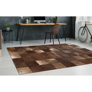 Fellteppich CALO-DELUXE "Rankel 205 Lederteppich" Gr. 6, braun, B:200cm H:5mm L:290cm, Kuhfell, Leder, Teppiche, Fellteppich, farbige Patchwork Unikate, echtes Rinderfell, Wohnzimmer