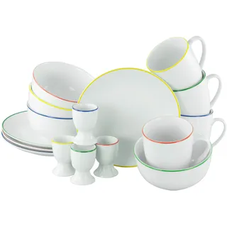 CreaTable, 24058, Serie Luna Color Line, 16-teiliges Geschirrset für 4 Personen, Frühstücksset aus Porzellan, spülmaschinen- und mikrowellengeeignet, Qualitätsproduktion