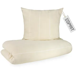 Esprit Flanell Bettwäsche 155x220 Baumwolle Beige - Luxus Bettwäsche-Set 2teilig Öko - kuschelig warm & flauschig - 155 x 220-1 Bettwäschebezug und 1 Kopfkissenbezug 80x80cm - Herbst & Winter