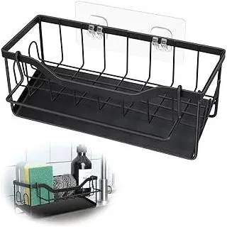 Spülbecken Organizer mit Abtropfschale,Küchen Organizer mit Handtuchhalter,Schwammhalter Küche Aufbewahrung&Organisation Ohne Bohren Küchen Sink Badezimmer Organizer für Lappen Bürsten Schwamm Seife