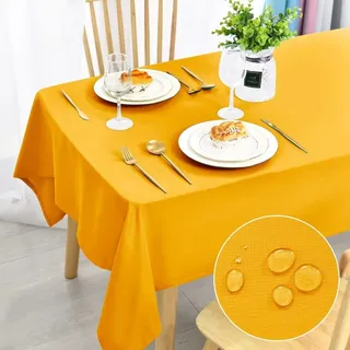 DWCN Gelb Tischdecke Fleckschutz Abwaschbar Wasserdicht Garten 130x160cm | Tischwäsche Dauerhaft Kratzfest Tischtuch für Esszimmer, Garten, Party, Hochzeiten oder Haushalt Herbst Halloween