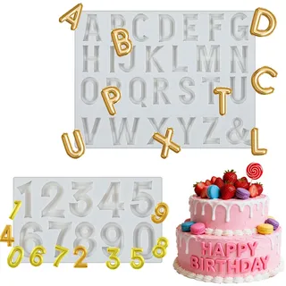 2 Stück Silikonform Buchstaben und Zahlen,Wiederverwendbar 3D Zahlen Fondant Formen,Antihaftmittel Buchstaben Silikonform,0-9 und A-Z-Alphabet Schokoladenform,für DIY Kuchen Dekoration,Backen,Kekse