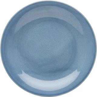 Speiseteller VAN WELL "Teller Set, Jive, flacher Teller 25 cm, 6 Stück", blau, H:2,8cm Ø:25cm, Porzellan, Speiseteller, Speiseteller, dezentes Spiraldekor, spülmaschinen-und mikrowellengeeignet