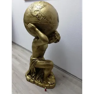Antik Stil Klassischer Globus Atlas Minibar Bar Wein Regal Statue Skulptur Deko - Gold