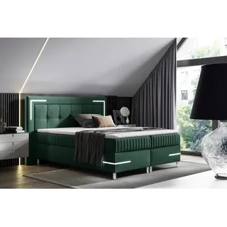 Fun Möbel Boxspringbett Schlafzimmerbett 180x200cm AMORE Nr.1 Grün inkl. LED-Beleuchtung - Grün