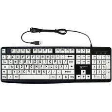 Geemarc Alphanumerische Tastatur mit Kabel und großen schwarzen Zeichen auf großen weißen Tasten - Hoher Kontrast für Sehbehinderte - Kompatibel mit Windows XP, Vista, 7, 8, 10 - QWERTZ