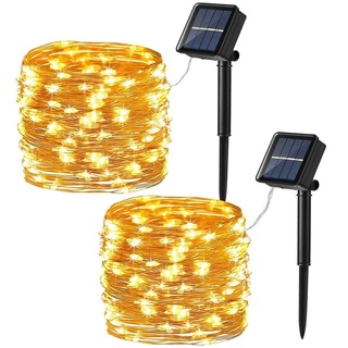 PhilzOps [2 Stück] Solar Lichterkette Aussen, 12M 120 LED Outdoor Weihnachten Lichterkette Warmweiß Kupferdraht Solarlichterkette 8 Modi Wasserdicht für Garten Balkon Terrasse Hof Hochzeit Party Deko