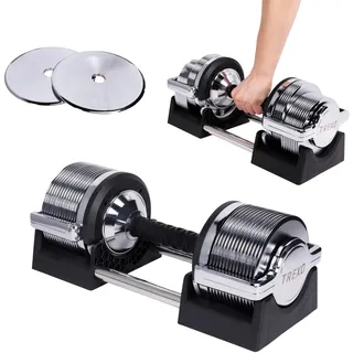 Trexo XTREXO 30-stufige feine Gewichtsanpassung 3-32 kg – Verstellbare Hantel – Verchromter Stahl – Silber – Für Krafttraining, Muskelaufbau und kompaktes Home-Gym