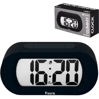 FISURA - Digitaler Wecker Schwarz mit LED-Anzeige, moderner Alarmwecker für Schlafzimmer, 12/24-Stunden-Format mit Hintergrundbeleuchtung, schlicht und kompakt, Betrieb mit 3 AAA Batterien