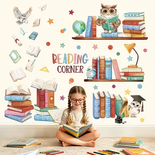 wondever Wandtattoo Bücher Lesen Wandaufkleber Bibliothek Leseecke Bücher Eulen Wandsticker Wanddeko für Klassenzimmer Lesen Ecke Kinderzimmer