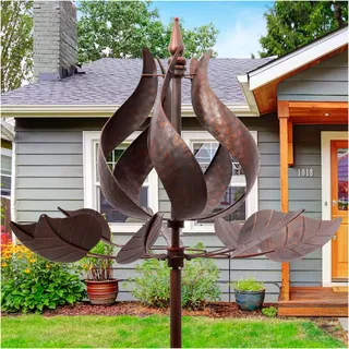 Cyan Oasis Windspiel für den Garten, große Tulpe für den Außenbereich, Metall, Windspiel mit Pfahl, Hofkunst, Rasen, Gartendekoration (61 cm B x 180 cm H), Kupfer