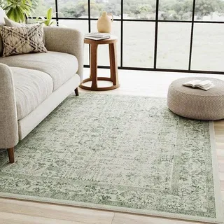 Retro groen wasbaar tapijt 90x150cm Zwart antislip tapijt voor woonkamer en slaapkamer - Schwarz