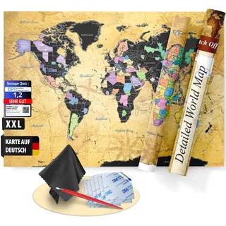 FlYHIGH XXL Weltkarte zum Rubbeln auf Deutsch I 80x57cm I Poster zum aufkratzern I Scratch off Map I Landkarte zum Rubbeln I Karte zum Freirubbeln I Rubbelweltkarte I Welt-Karte zum Freikratzen