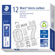 Bild von Mars Micro carbon 250 0.7mm Bleimine 2B, 12 Stück, graphitgrau