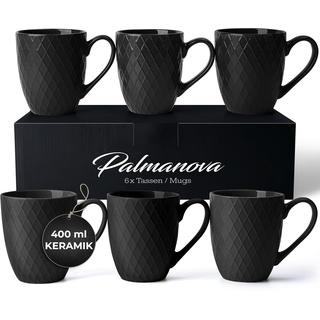 MiaMio – 6 x 400 ml – Kaffeetassen Set/Becher – Moderne Keramik Tasse Matt – Kaffeetasse groß – Palmanova Kollektion (Schwarz)