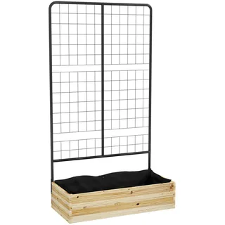 Modfu Blumenkasten aus Tannenholz & Metall 80x38x145 cm Naturholz mit Rankgitter , Naturfarben , 38x145x80 cm , Dekoration, Blumen & Blumentöpfe, Übertöpfe