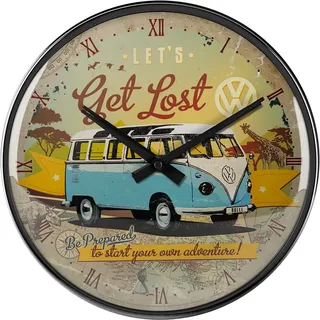 Nostalgic-Art Retro Wanduhr, Ø 31 cm, VW Bulli – Let's Get Lost | Original Volkswagen Lizenzprodukt (OLP), analoge Küchenuhr, Vintage Design, Geschenk-Idee für VW Bus Fans