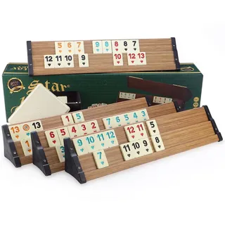 SEMUS-Star Star Holz Optik Rummy Set OKEY mit Melamin Steine Plastik OKEY TAKIMI