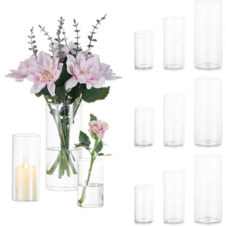 Deko Vase Glas Zylinder Tischdeko: Glasseam 4 Satz Blumen Vasen Set Modern Glasvase Rund Glaszylinder Blumenvase Tulpenvase Tischvase Fuer Hochzeit Wohnzimmer Tulpen Rose, 10/15/20cm Hoch