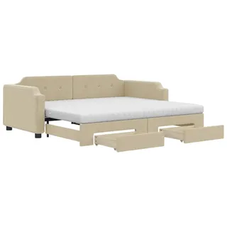 vidaXL Tagesbett Ausziehbar mit Schubladen Creme 90x200 cm Stoff - Creme