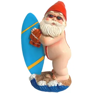 Tashce Lustiger Gartenzwerg mit Surfbrett - Surfen Zwerg Gartenzwerge für Außen, Lustige Gartendeko für Draußen, Handgefertigte Resin-Figur für Balkon, Terrasse & Rasen (15cm)