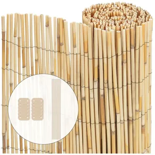 VOUNOT Windschutz Schilfrohrmatte Verstärkt 140 x 300 cm Orange Schilfrohr