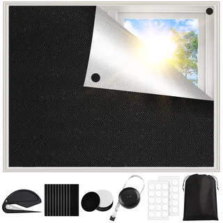 Kisvic Verdunklungsrollo Ohne Bohren 200X145 cm, 100% Lichtundurchlässig Verdunklungsstoff Sets, Kann auf Maß Geschnitten Werden, Dachfenster Rollo Ohne Bohren Rrdunkelung für Innenräume, Reisen, Baby
