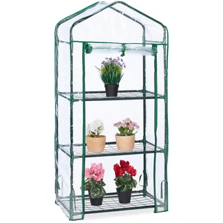 Relaxdays Gewächshaus Balkon, 3 Ebenen, Anzuchtregal HxBxT: 128 x 60 x 40 cm, PVC Foliengewächshaus, transparent-grün