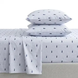 Nautica Bettlaken Baumwoll-Perkal-Bettwäsche-Set, frisch und kühl, leicht und atmungsaktiv, 100, Walstreifen, Blau/Weiß, Full