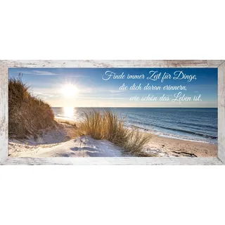Bönninghoff Bild mit Rahmen "Wandbild gerahmt STRAND MIT SPRUCH ZEIT 23x49 cm – Natur Wanddeko" Bilder vom Sonnenuntergang & -aufgang  Sprüche  Sprüche & Texte  Strand 1 Stk. tlg. mit dekorativem Rahmen, farbe rahmen: vintage, farbe bild(er): blau, grün, gelb