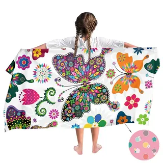 Ulticool Mikrofaser Kinder Handtuch 140 x 70 cm - Schmetterling Blumen Mandala - Leicht Reisehandtuch Schnelltrocknend Badetuch Strandhandtuch Microfaser Microfiber - Reise Strand Sport Kind Mädchen