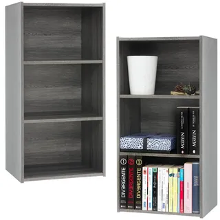 Iris Ohyama, Aufbewahrungsmöbel, Set mit 2 Holzregalen mit Türen, Design, Modular, Büro, Schlafzimmer, Wohnzimmer - MDB-3 - Eiche Grau