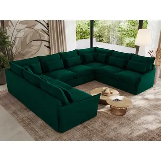 MKS Meble modulares U-förmiges Ecksofa, großes Wohnzimmer-Ecksofa, Big Sofa XXL, Wohnlandschaft, Ecksofa mit losen Kissen, Universal-Ecksofa U - VERSO U 8M - Dunkelgrün Velvet - dunkelgrün