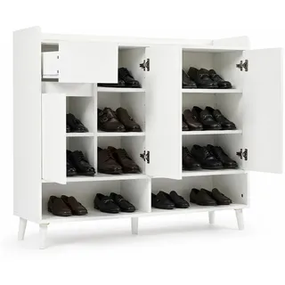 Stilvora Sideboard in Weiß Schuhschrank mit 4 Türen und 1 Schubladen für Esszimmer, Wohnzimmer oder Küche, B120/T35/H99cm , Holzwerkstoff , Rechteckig,Rechteckig , konisch , 120x99x35 cm , Kleinmöbel, Kommoden, Sideboards