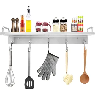 Audmore Gewürzregal mit Haken, zur Wandmontage, Edelstahl, Küchenutensilien, Aufbewahrungsregal, Gewürzgläser-Organizer und Badezimmer-Duschregal mit Handtuchaufhänger, 40 cm